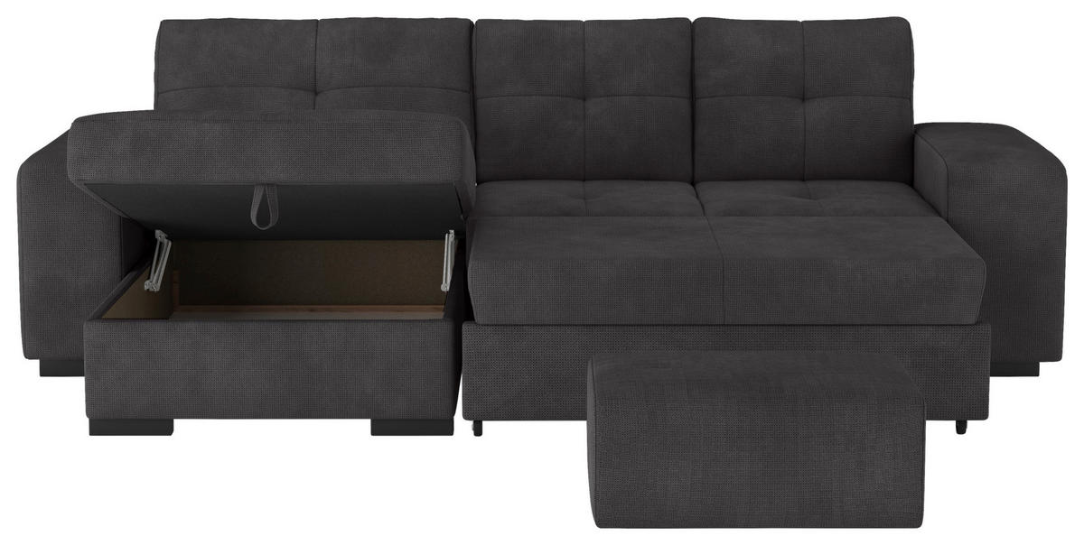 ECKSCHLAFSOFA in Mikrofaser Schwarz  - Schwarz, Modern, Kunststoff/Textil (156/268cm) - MID.YOU