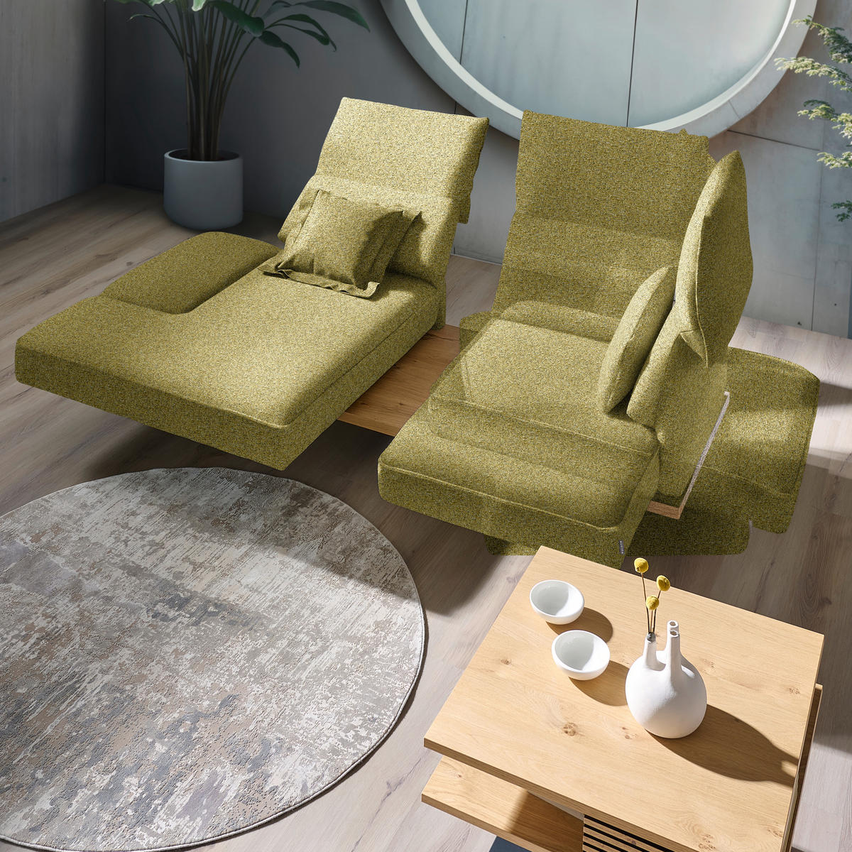 ECKSOFA Chenille Grün, Goldfarben  - Goldfarben/Schwarz, Design, Holz/Textil (132/240cm) - Koinor