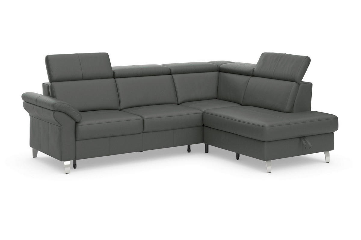 ECKSOFA 245/194 cm ARNGAST E in Mikrofaser Kombination Echtleder/Stoff Anthrazit Bettkasten, Kopfteilverstellung  245/194 cm  - Chromfarben/Anthrazit, Basics, Leder/Textil (245/194cm) - Sit & More