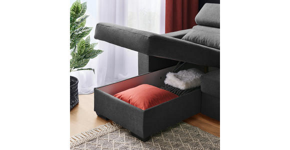 ECKSOFA Dunkelgrau Webstoff  - Dunkelgrau/Schwarz, Design, Kunststoff/Textil (179/240cm) - Carryhome