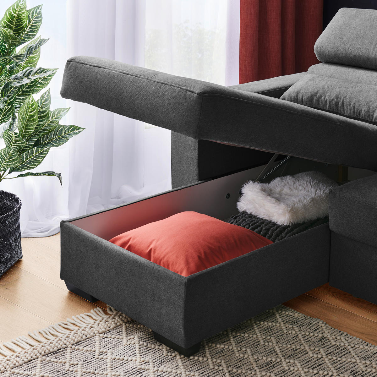 ECKSOFA in Webstoff Graphitfarben  - Schwarz/Graphitfarben, Design, Kunststoff/Textil (179/240cm) - Carryhome