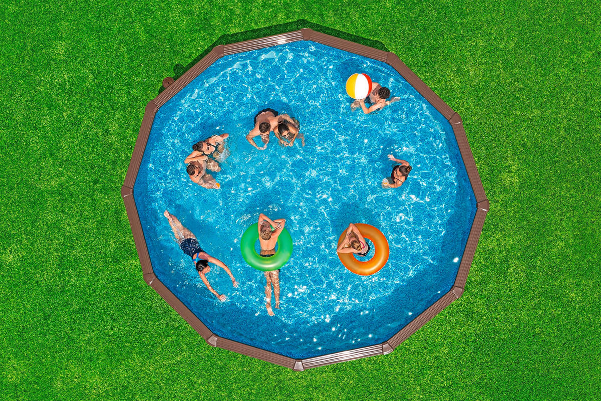 POOL SET 56384 488/132 cm  - Dunkelbraun/Hellblau, KONVENTIONELL, Kunststoff/Metall (488/132cm) - Bestway