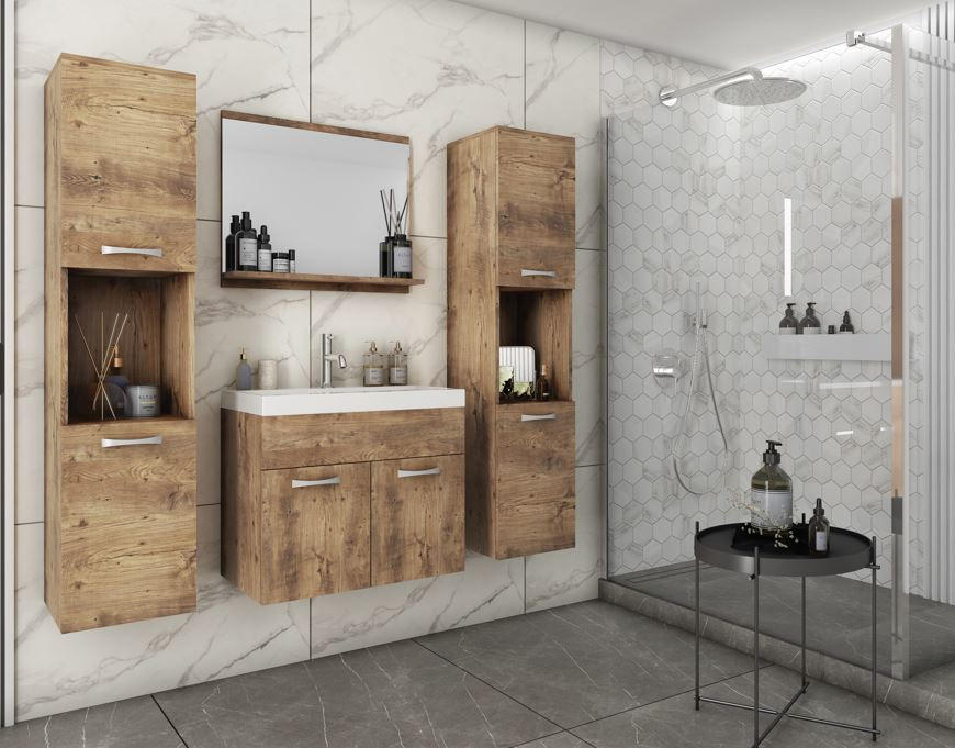 BADEZIMMER 5-teilig  in 120 cm  - Kastanienfarben/Weiß, LIFESTYLE, Holzwerkstoff/Metall (120cm) - P & B