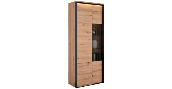 VITRINE in Schwarz, Eiche Artisan - Schwarz/Eiche Artisan, Design, Glas/Holzwerkstoff (76/200/41cm) - Hom`in