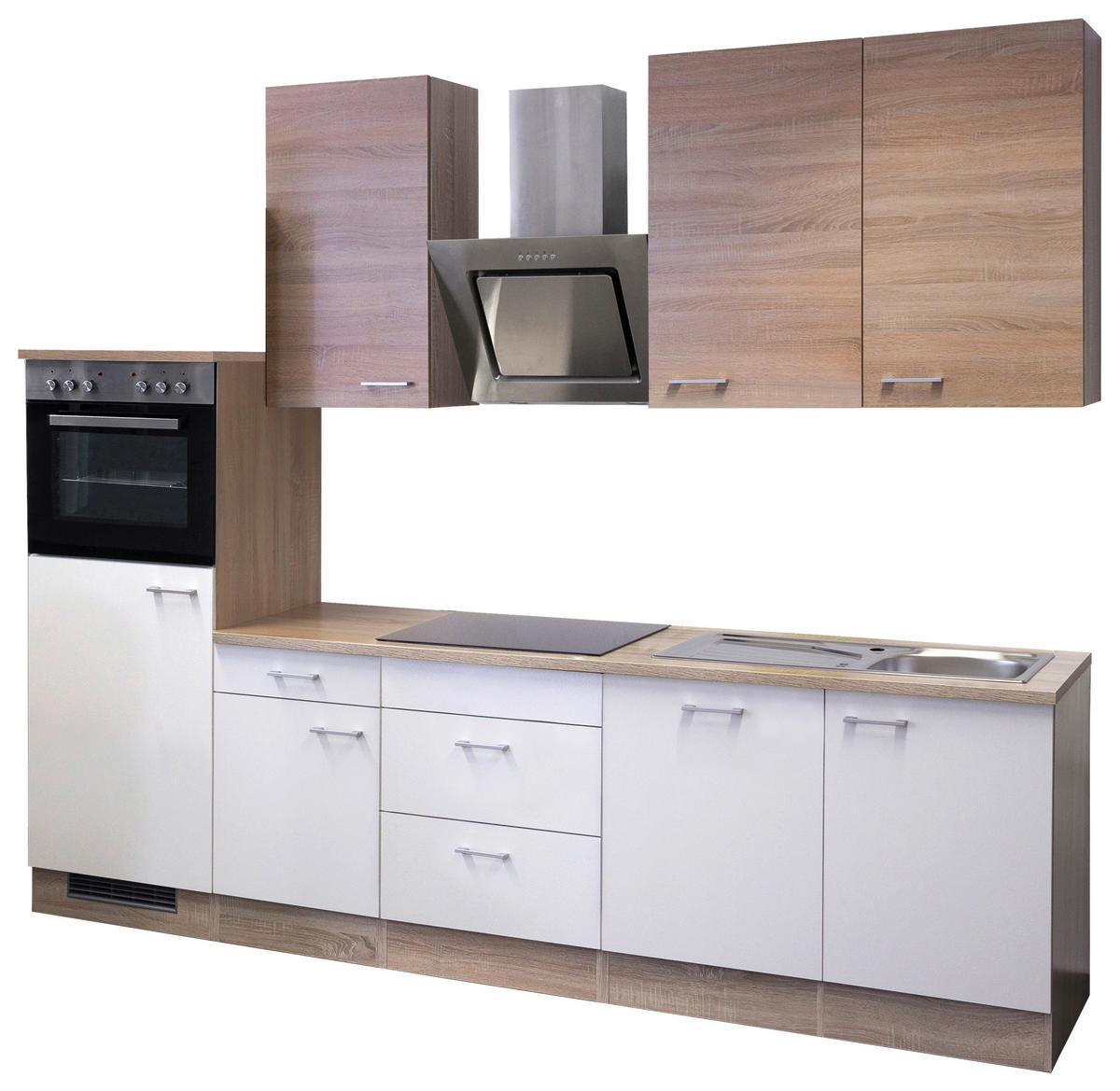 KÜCHENBLOCK 280 cm   in Weiß, Sonoma Eiche  - Alufarben/Weiß, MODERN, Holzwerkstoff/Kunststoff (280cm) - FlexWell