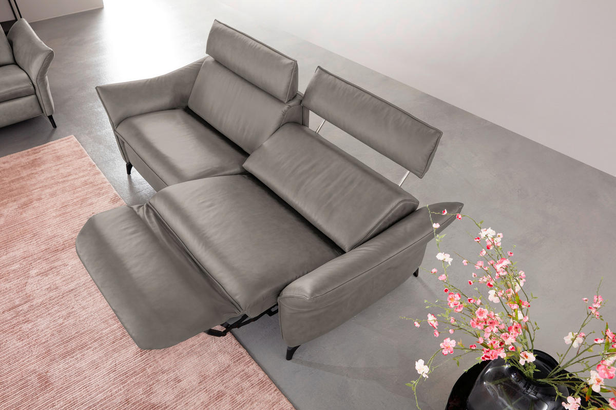 2,5-SITZER in Echtleder Graubraun  - Anthrazit/Graubraun, Design, Leder/Metall (194/94/95cm) - Himolla