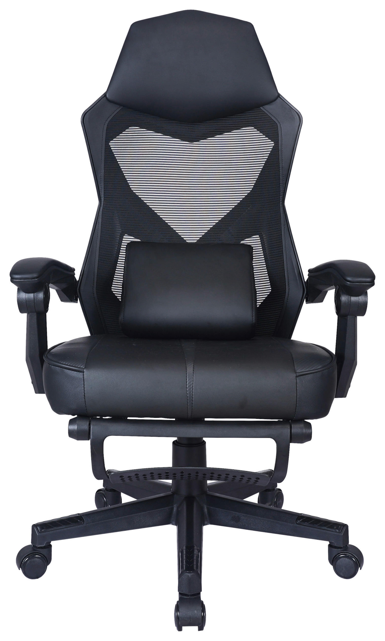 GAMER SZÉK  bőrhatású textil, feszített neccháló fekete  - fekete, Modern, műanyag/textil (59/107-117/58cm) - Carryhome