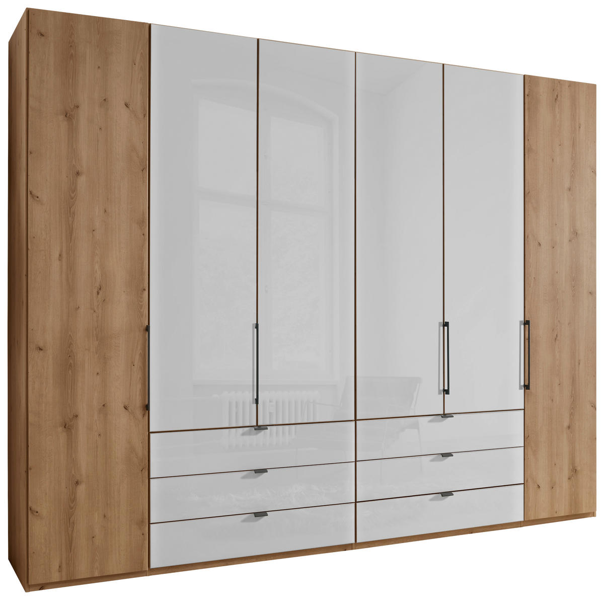 DREHTÜRENSCHRANK in Weiss, Eiche Bianco  - Schieferfarben/Weiss, Konventionell, Glas/Holzwerkstoff (300/216/58cm) - Dieter Knoll