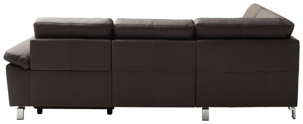 ECKSOFA in Echtleder Dunkelbraun  - Chromfarben/Dunkelbraun, Design, Leder/Metall (271/200cm) - Pure Home Lifestyle