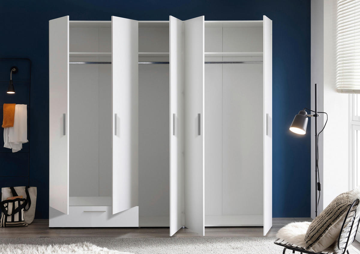 OMARA ZA OBLAČILA, bela  - bela/barve aluminija, Moderno, umetna masa/leseni material (225/210/52,5cm) - Xora