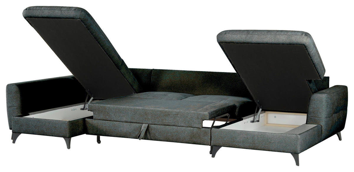 WOHNLANDSCHAFT Grau Chenille  - Schwarz/Grau, KONVENTIONELL, Textil/Metall (188/340/160cm) - Xora