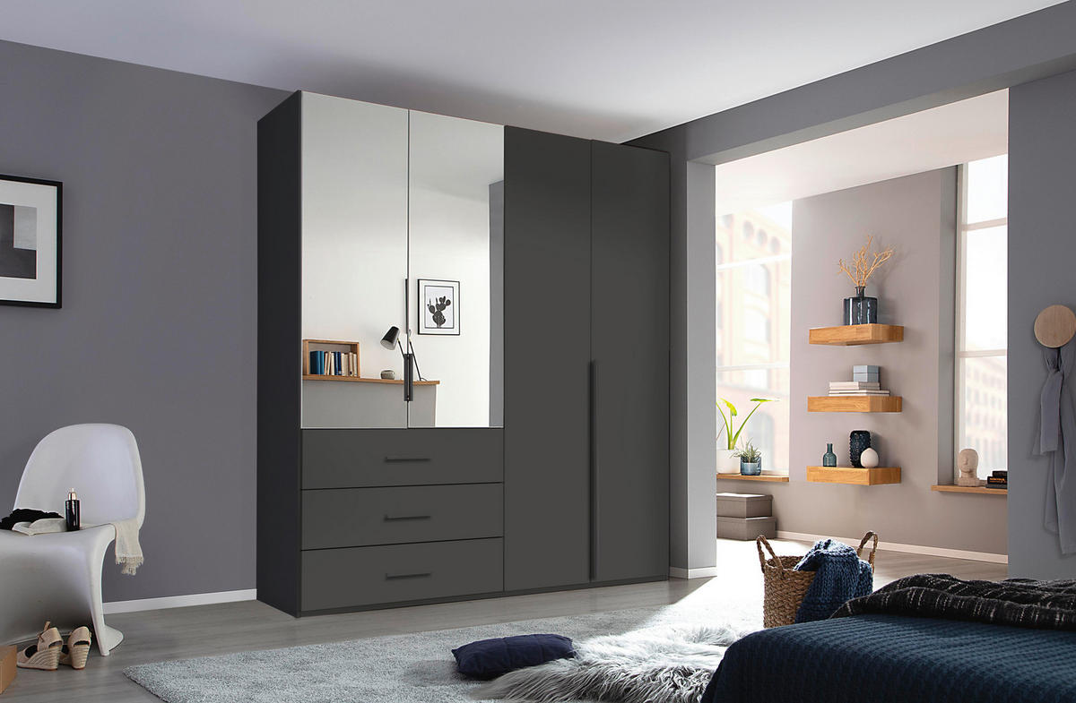 DREHTÜRENSCHRANK 201/223/60 cm,  in Graphitfarben, 4-türig  - Graphitfarben, Design, Glas/Holzwerkstoff (201/223/60cm) - home24