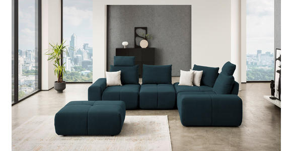 ECKSOFA in Velours Dunkelblau  - Schwarz/Dunkelblau, Design, Kunststoff/Textil (326/236cm) - Xora