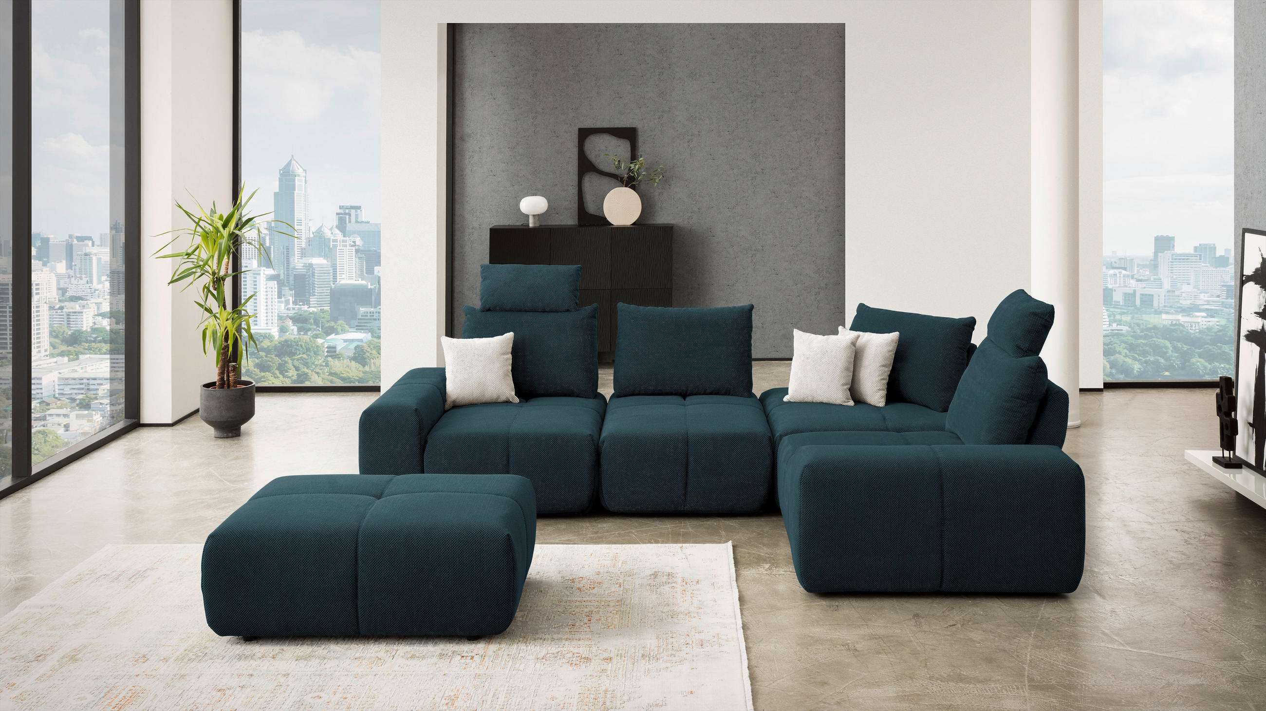 ECKSOFA in Velours Dunkelblau  - Schwarz/Dunkelblau, Design, Kunststoff/Textil (326/236cm) - Xora
