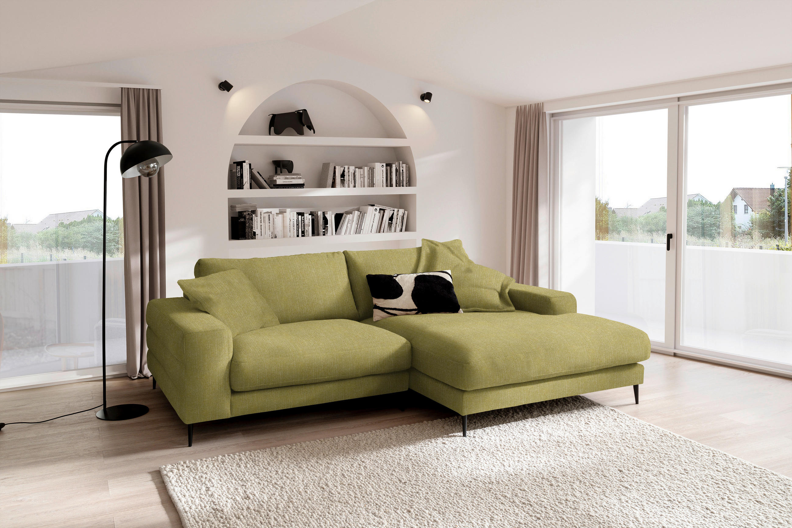 ECKSOFA in Flachgewebe Hellgrün  - Schwarz/Hellgrün, Design, Textil/Metall (253/177cm) - Dieter Knoll