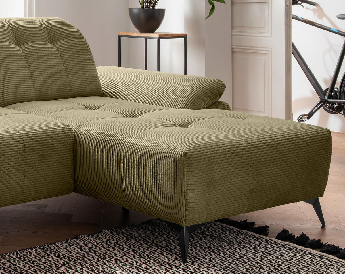 ECKSOFA Cord Olivgrün  - Schwarz/Olivgrün, Modern, Textil/Metall (280/180cm) - Livetastic