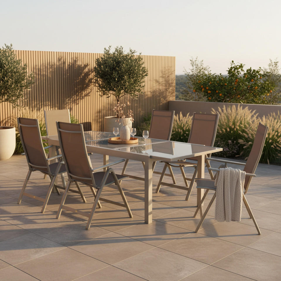 GARTENSET 7-teilig Aluminium 7-teilig  - Taupe/Silberfarben, MODERN, Textil/Metall - Gardenson