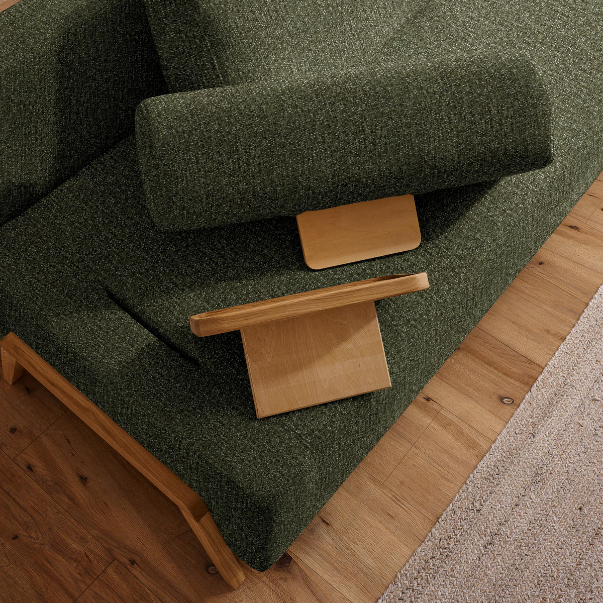 SCHLAFSOFA Struktur Olivgrün  - Naturfarben/Olivgrün, Design, Holz/Textil (211/88/102cm) - Niels Andersson