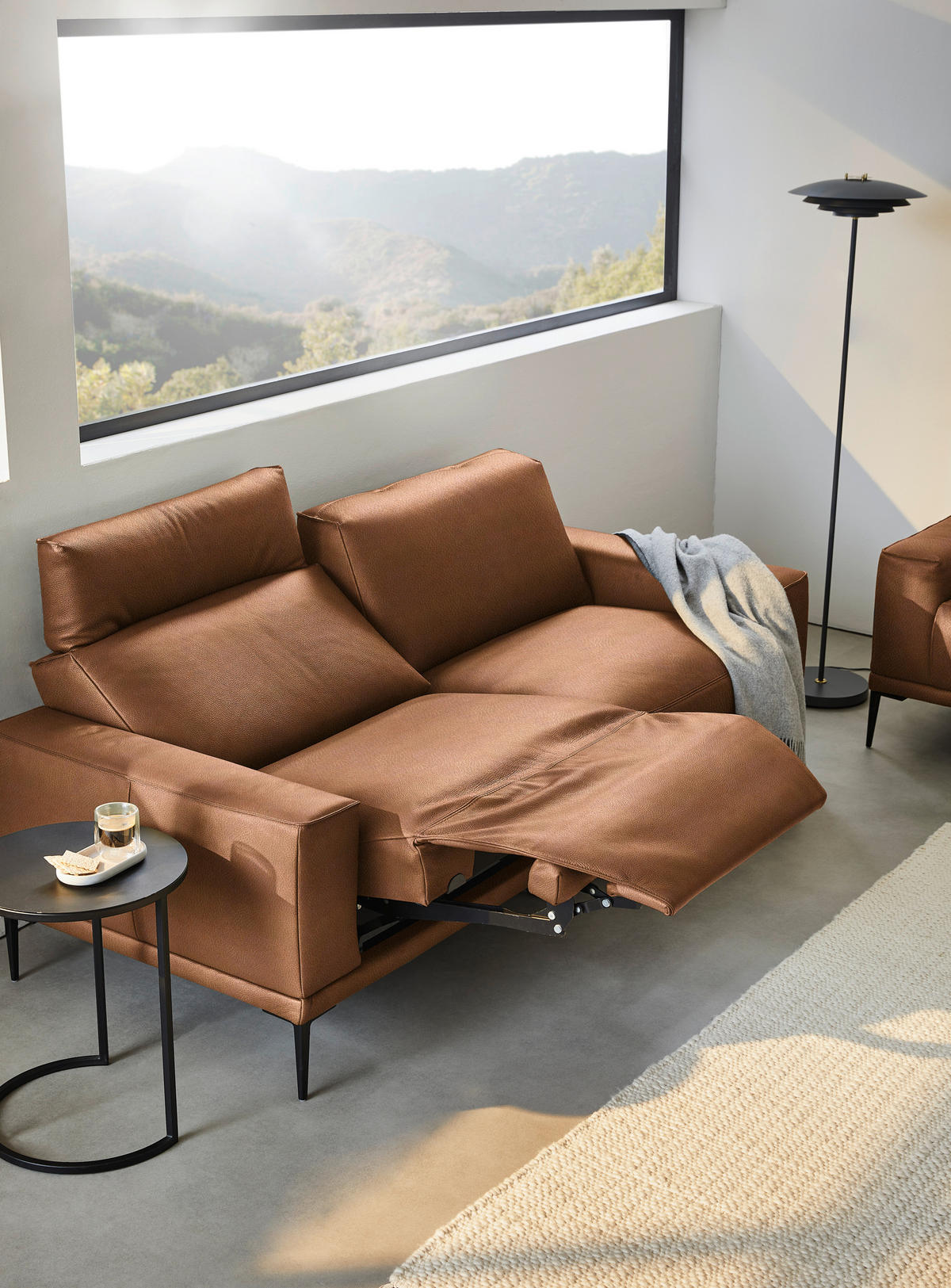2,5-SITZER in Echtleder Cognac  - Cognac/Schwarz, Design, Leder/Metall (200/102/92cm) - Johann Jakob