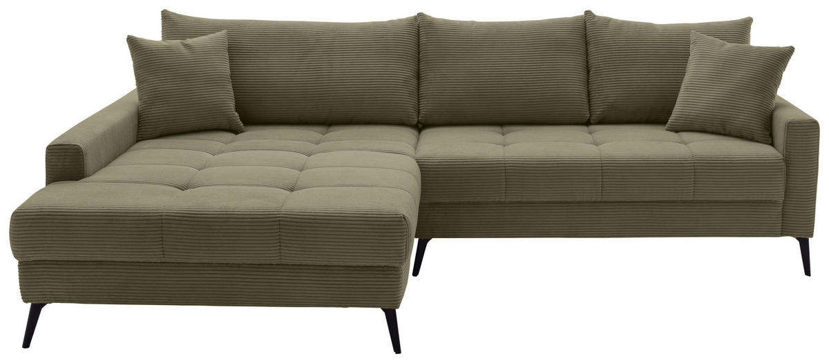 ECKSOFA Grün Cord  - Schwarz/Grün, KONVENTIONELL, Textil/Metall (173/280cm) - Hom`in