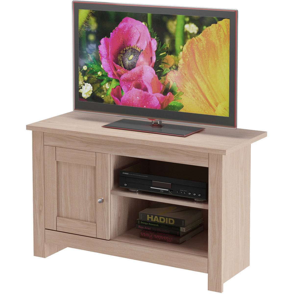 LOWBOARD Emerald   in 95/58/39 cm  - Silberfarben/Sonoma Eiche, Design, Holzwerkstoff/Metall (95/58/39cm) - MID.YOU