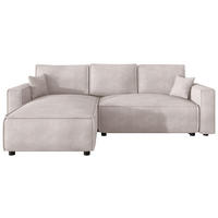 ECKSOFA Naturfarben Cord Zierkissen, Rückenkissen, Bettkasten, Schlaffunktion, Rücken echt, Liegefläche im Originalstoff  - Schwarz/Naturfarben, MODERN, Kunststoff/Textil (190/280cm) - Carryhome