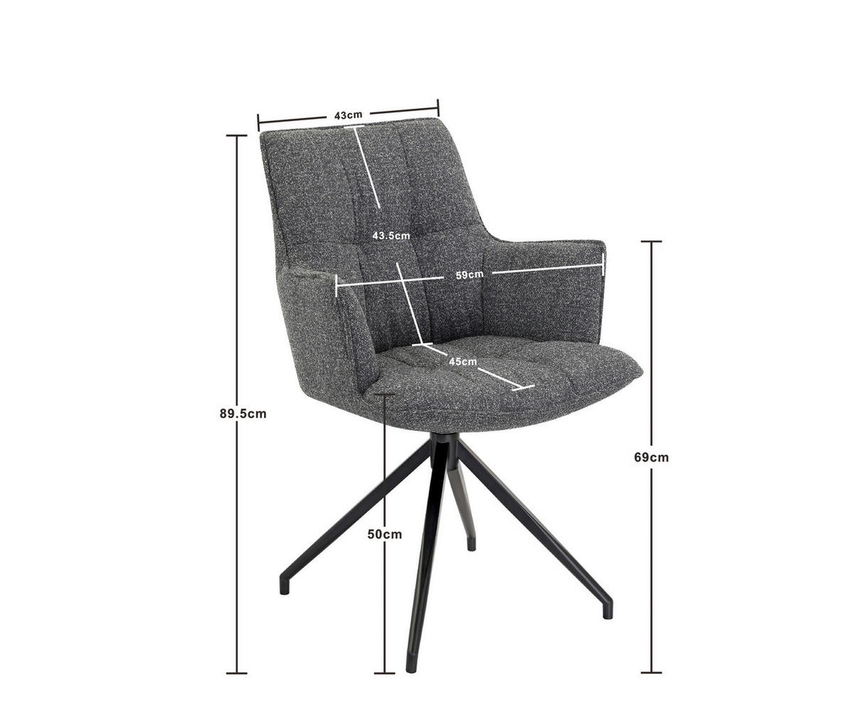 ARMLEHNSTUHL  Sitzfläche 360° drehbar, automatische Rückholfunktion Leinenoptik  Anthrazit, Schwarz  - Anthrazit/Schwarz, Design, Textil/Metall (59/89,5/63cm) - Novel