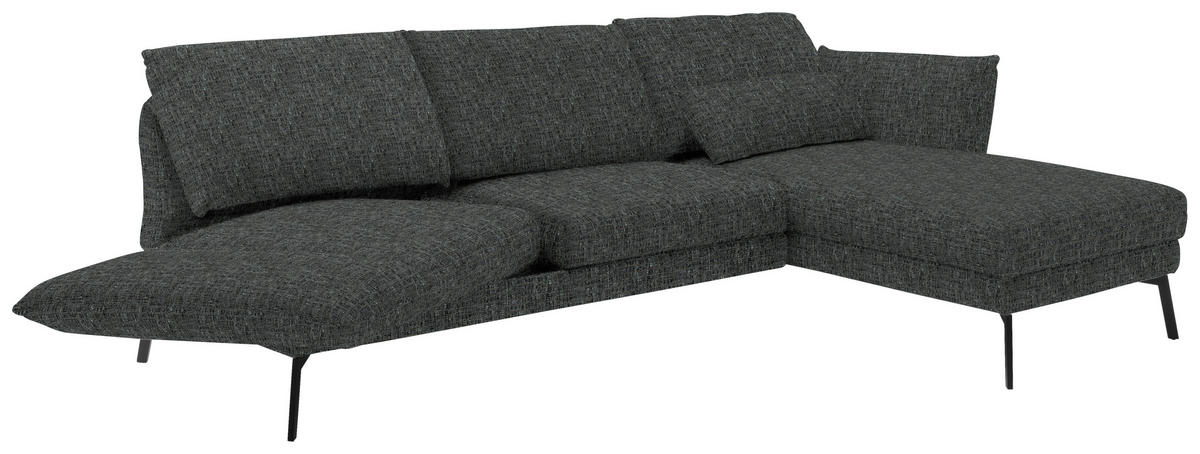 ECKSOFA in Flachgewebe Anthrazit  277/175 cm  - Anthrazit/Schwarz, Design, Textil/Metall (277/175cm) - Schöner Wohnen