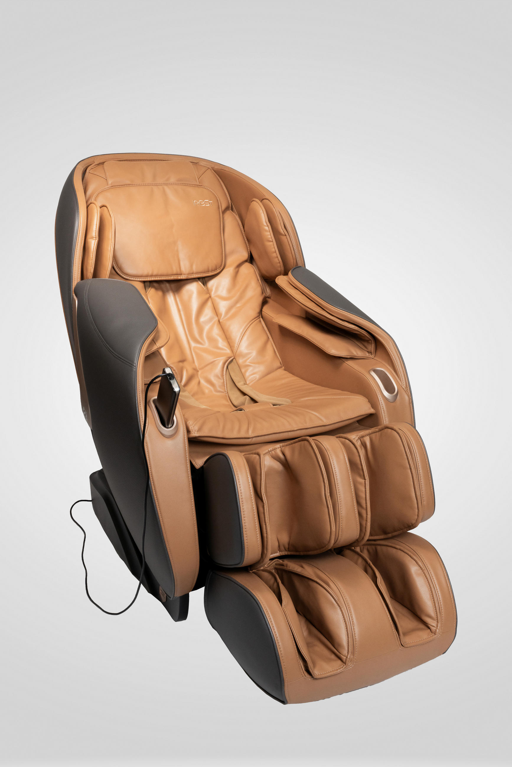 MASSAGESESSEL  mit Braun, Grau Relaxfunktion, Sitzheizung, Netzbetrieb, Massagefunktion, Herz-Waage-Funktion, abwischbar, ausziehbare Fußstütze, Rückenlehne in S-Form  - Braun/Grau, Basics, Kunststoff/Textil (76/113/155-168cm) - iRest