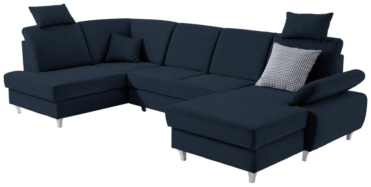 WOHNLANDSCHAFT in Webstoff Dunkelblau  - Silberfarben/Dunkelblau, Konventionell, Holz/Textil (186/322/167cm) - Cantus