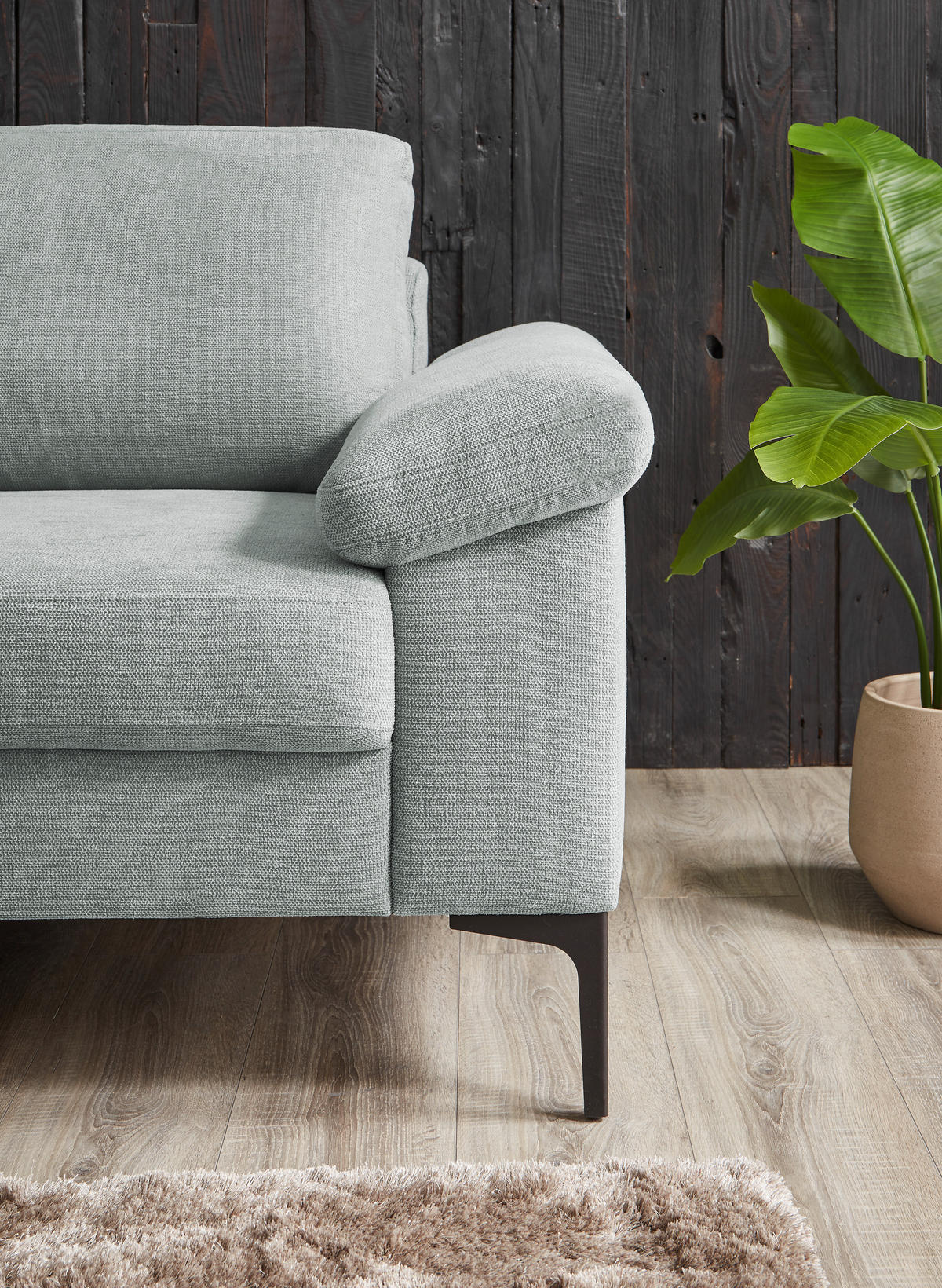 3-SITZER-SOFA in Flachgewebe Blaugrau  - Blaugrau/Schwarz, Design, Textil/Metall (226/89/97cm) - Pure Home Lifestyle
