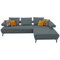 ECKSOFA in Echtleder Blau, Grau  305/224 cm  - Blau/Schwarz, Design, Leder/Metall (305/224cm) - Dieter Knoll