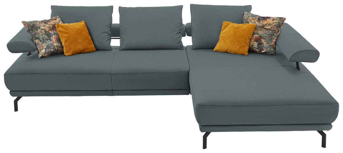 ECKSOFA in Echtleder Blau, Grau  305/224 cm  - Blau/Schwarz, Design, Leder/Metall (305/224cm) - Dieter Knoll