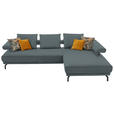 ECKSOFA in Echtleder Blau, Grau  - Blau/Schwarz, Design, Leder/Metall (305/224cm) - Dieter Knoll