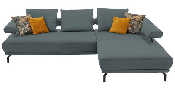 ECKSOFA in Echtleder Blau, Grau 305/224 cm - Blau/Schwarz, Design, Leder/Metall (305/224cm) - Dieter Knoll
