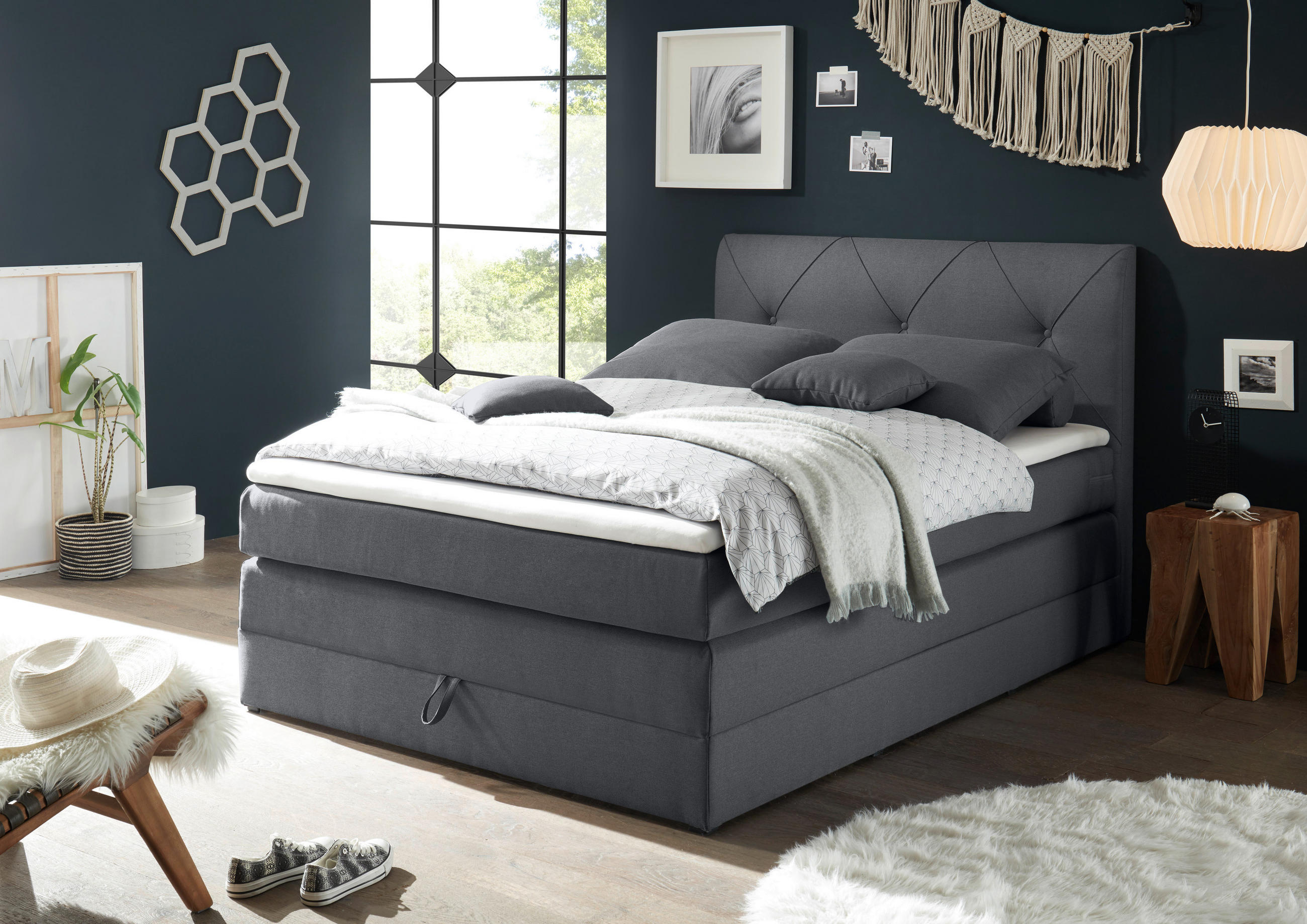 BOXSPRINGBETT 120/200 cm  in Anthrazit  - Anthrazit/Schwarz, Design, Holzwerkstoff/Kunststoff (120/200cm) - Xora
