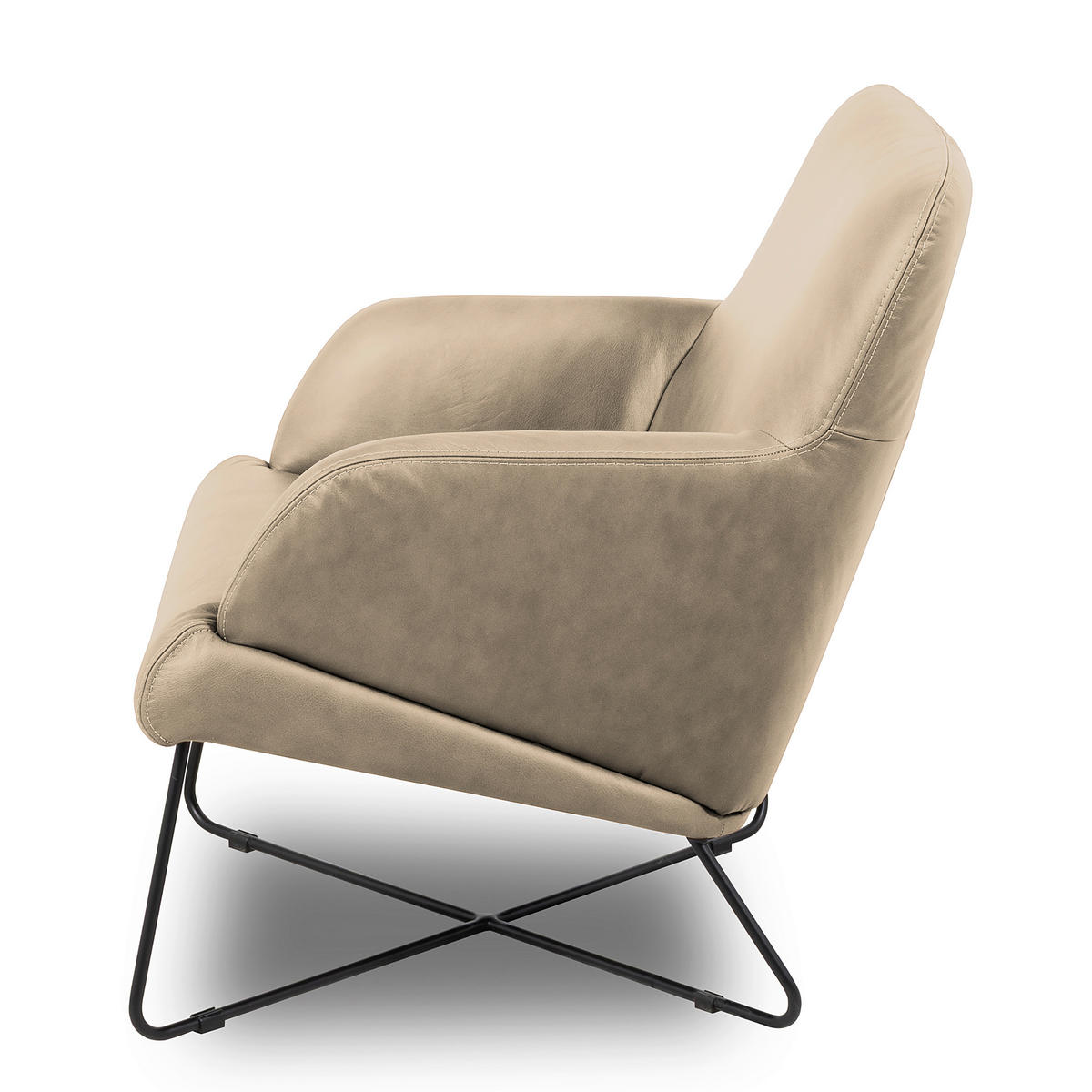 SESSELSET Echtleder Hellgrau  - Hellgrau/Kirschrot, Design, Leder/Metall (67/87/74cm) - Livetastic