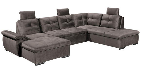 WOHNLANDSCHAFT in Mikrovelours Graubraun - Graubraun/Schwarz, KONVENTIONELL, Kunststoff/Textil (127/334/217cm) - Carryhome