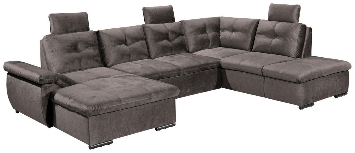 WOHNLANDSCHAFT Graubraun Mikrovelours  - Graubraun/Schwarz, KONVENTIONELL, Kunststoff/Textil (127/334/217cm) - Carryhome
