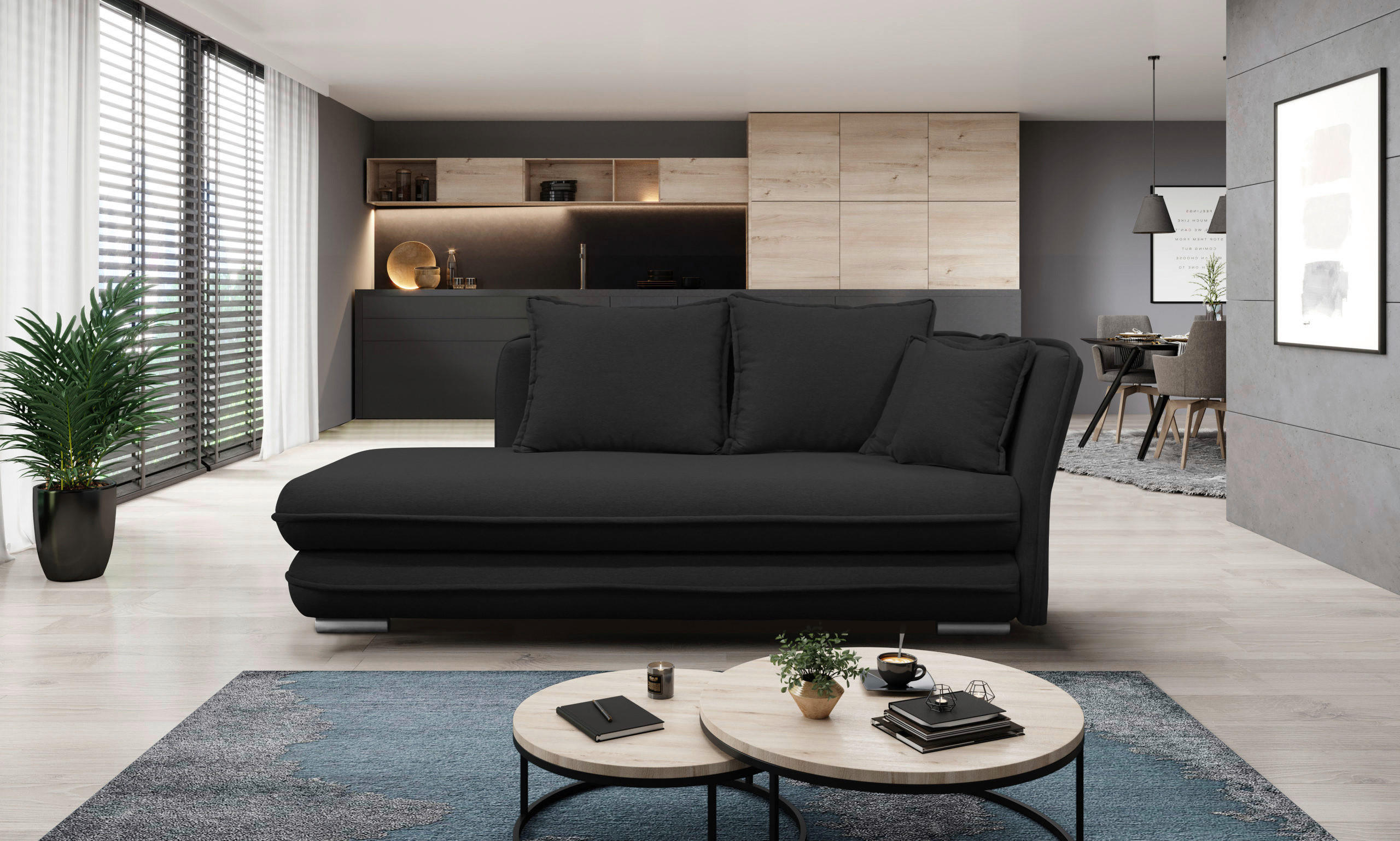 LIEGE Flachgewebe Schwarz  - Silberfarben/Schwarz, Design, Kunststoff/Textil (224/84/99/107cm) - MID.YOU