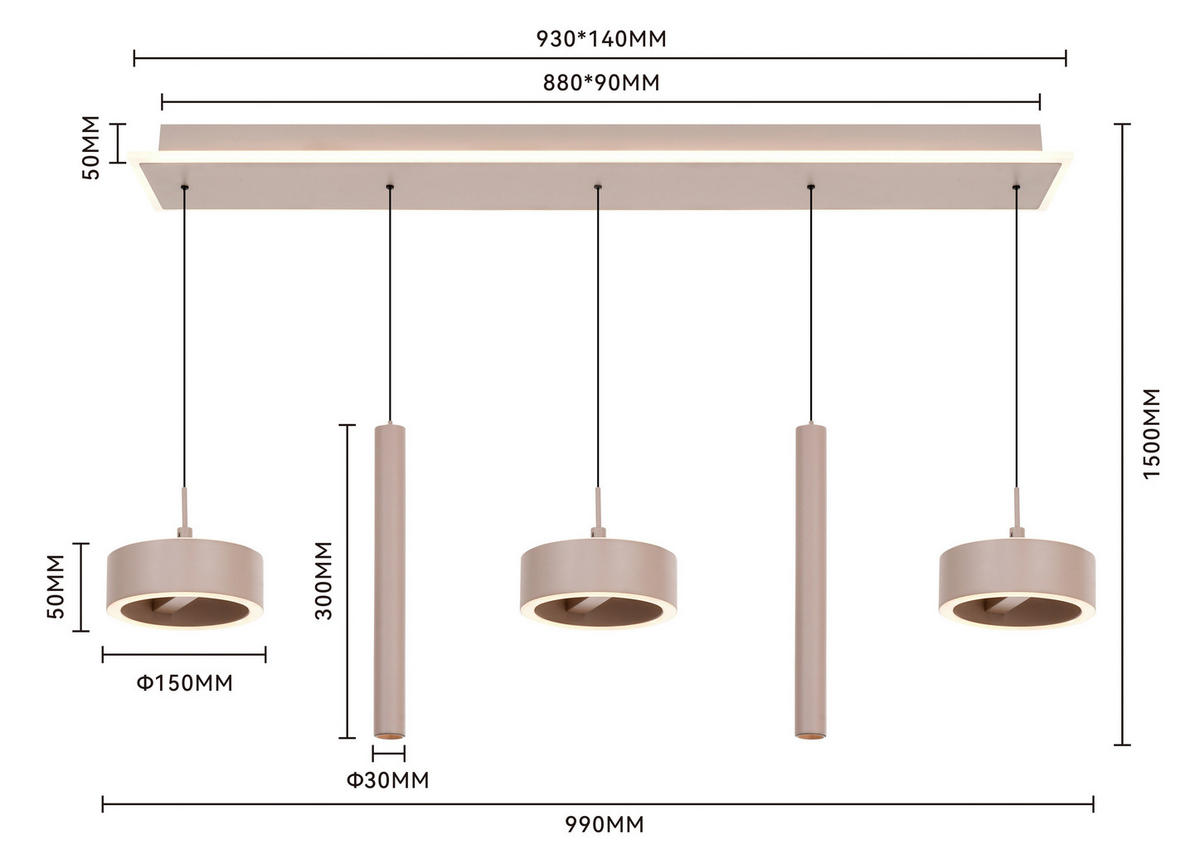 LED-HÄNGELEUCHTE Carnac 99/150/15 cm   - Sandfarben, Design, Kunststoff/Metall (99/150/15cm)