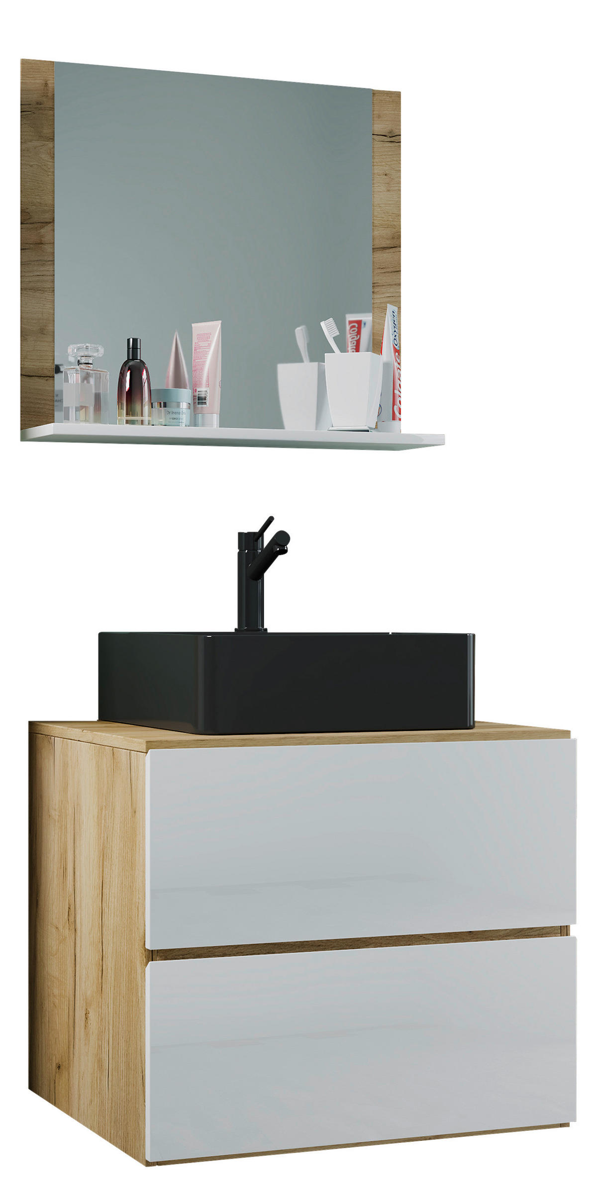 BADEZIMMER 3-teilig  in 61 cm  - Honigeiche/Schwarz, MODERN, Glas/Keramik (61cm) - MID.YOU