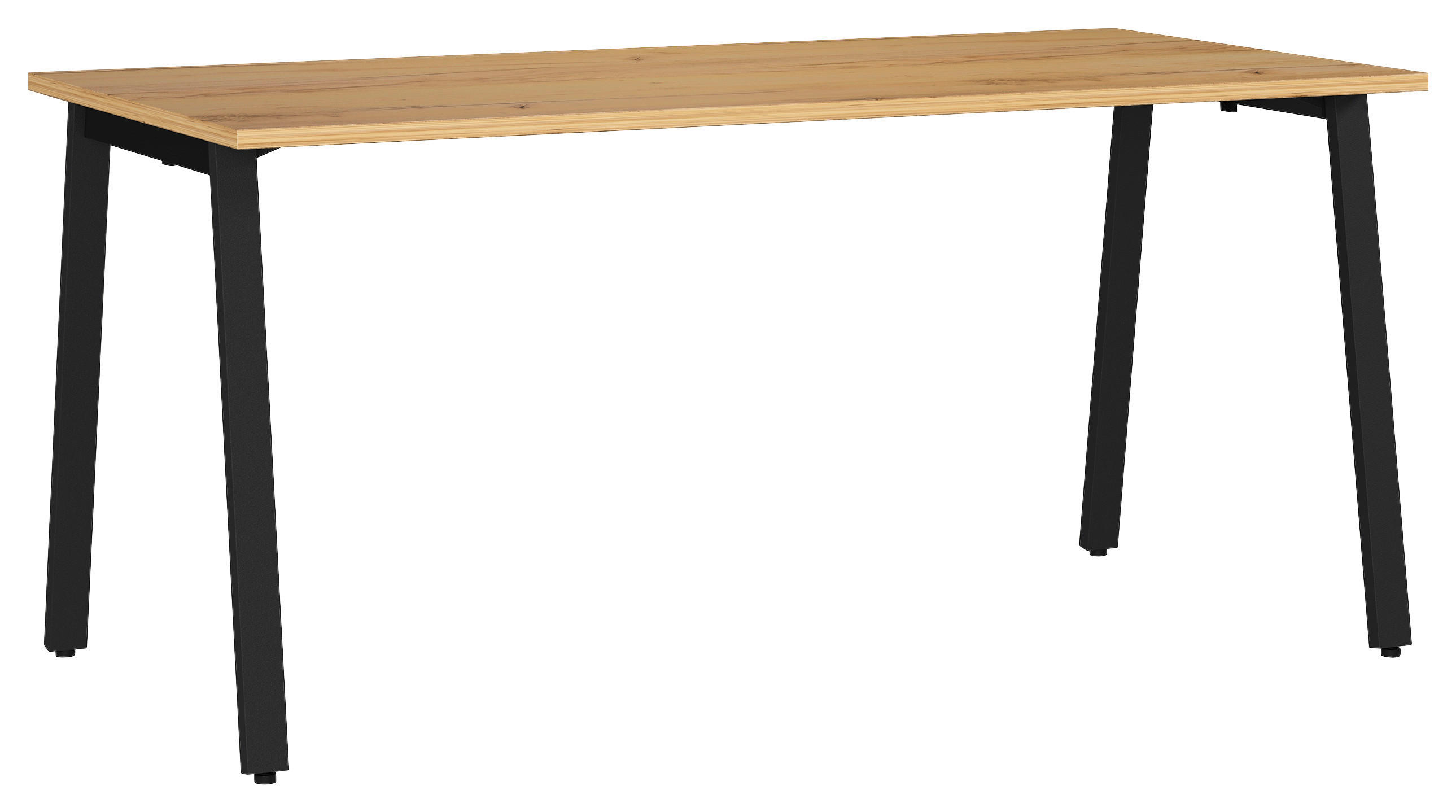 SCHREIBTISCH 160/80/75 cm Schwarz, Eichefarben, Hellbraun in verschiedenen Holz-Dekoren erhältlich, justierbare Füße  - Hellbraun/Eichefarben, MODERN, Holzwerkstoff/Metall (160/80/75cm) - Novel