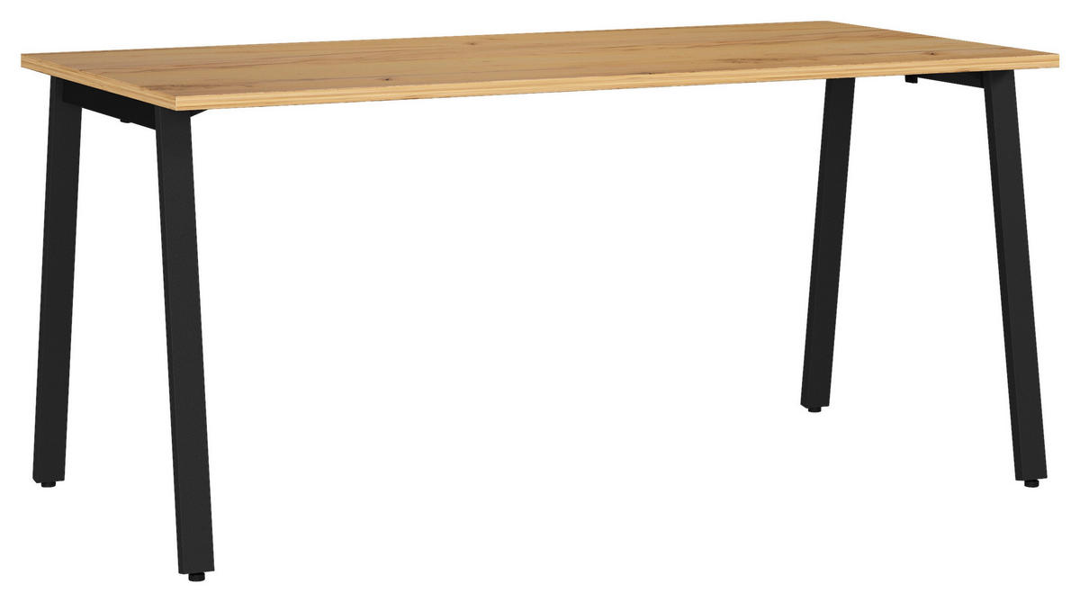 SCHREIBTISCH 160/80/75 cm  in Schwarz, Eichefarben, Hellbraun  - Hellbraun/Eichefarben, MODERN, Holzwerkstoff/Metall (160/80/75cm) - Novel