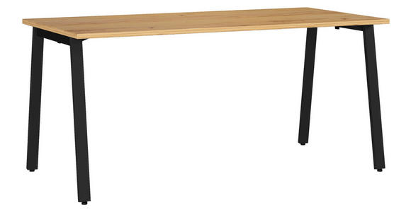 SCHREIBTISCH 160/80/75 cm  in Schwarz, Eichefarben, Hellbraun  - Hellbraun/Eichefarben, MODERN, Holzwerkstoff/Metall (160/80/75cm) - Novel