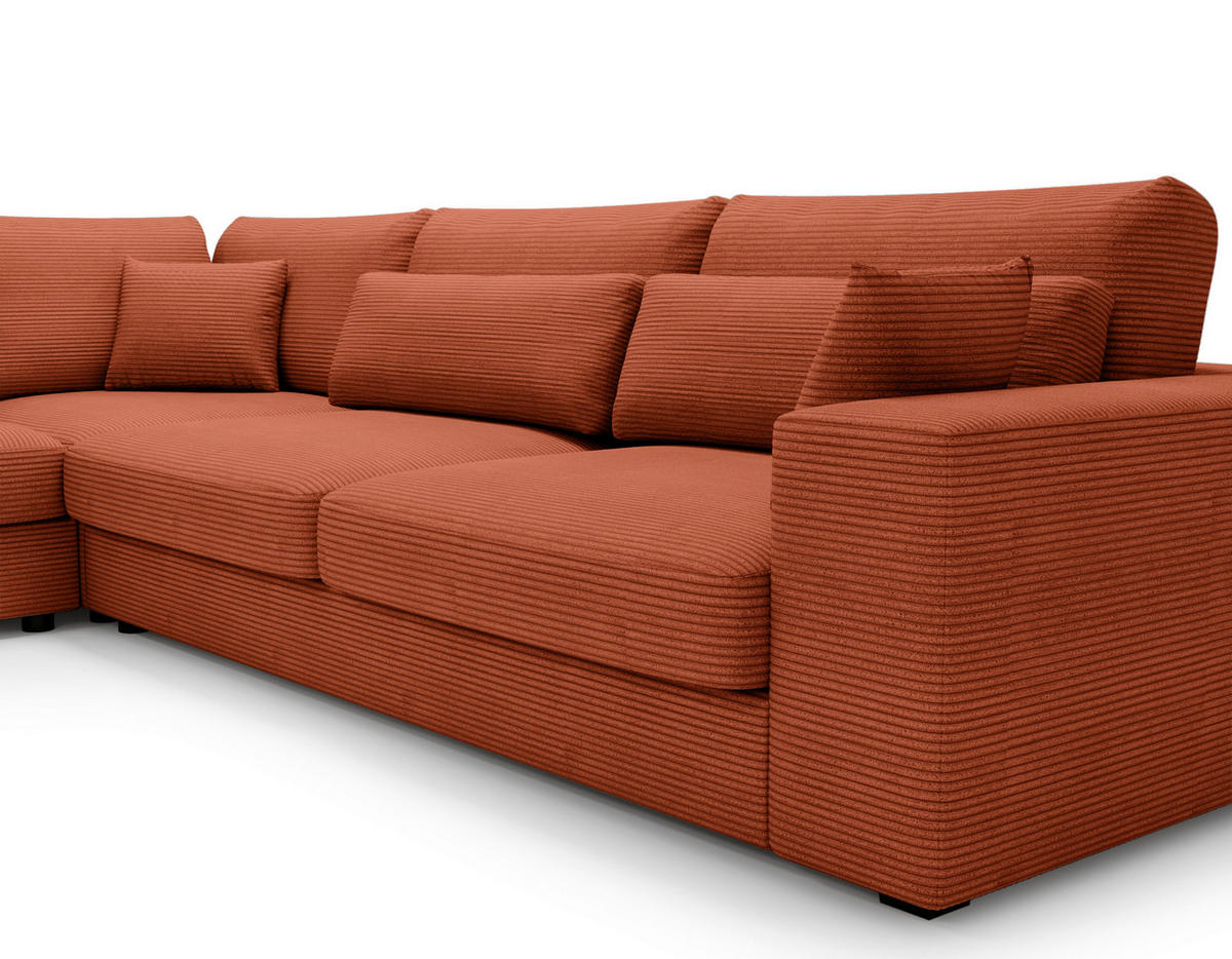ECKSOFA in Cord Terracotta  - Terracotta/Schwarz, Konventionell, Kunststoff/Textil (250/314cm) - Carryhome