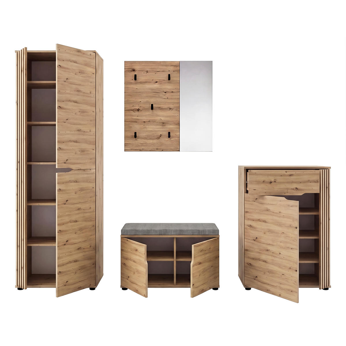 GARDEROBE 4-teilig  in 255/191/37 cm  - Eiche Artisan, Design, Holzwerkstoff (255/191/37cm) - MID.YOU