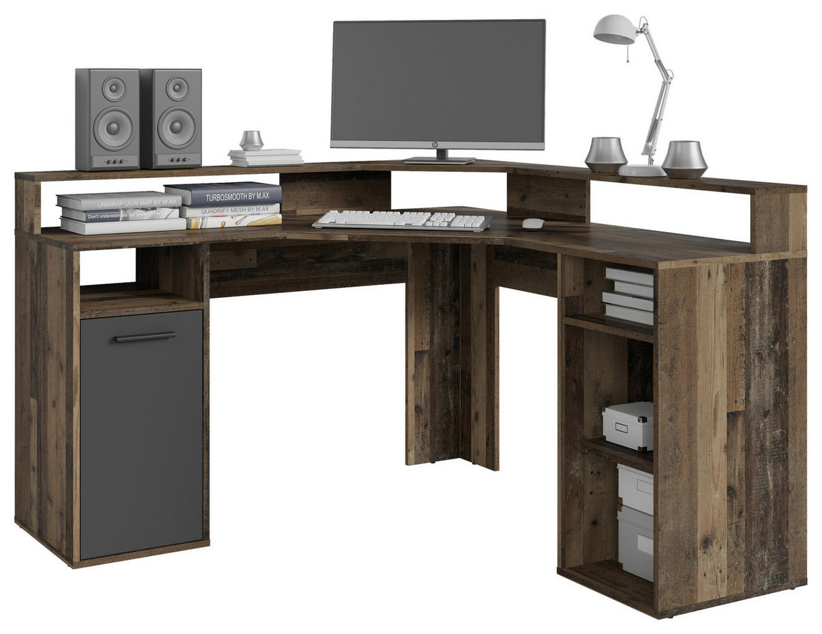 ECKSCHREIBTISCH 139/139/90 cm  in Anthrazit, Alteiche  - Alteiche/Anthrazit, KONVENTIONELL, Holzwerkstoff/Kunststoff (139/139/90cm) - MID.YOU
