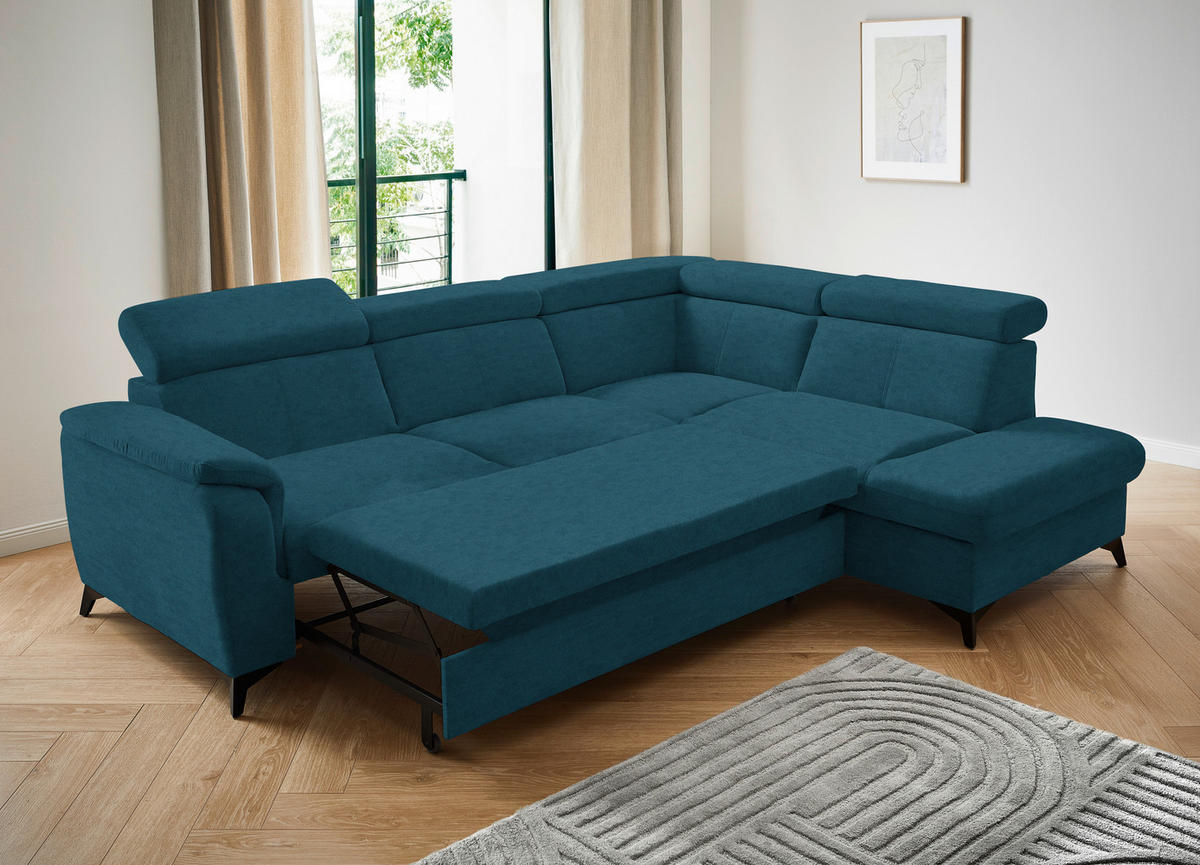 ECKSOFA in Mikrofaser Blau  - Blau/Schwarz, Design, Textil/Metall (260/203cm) - Stylife