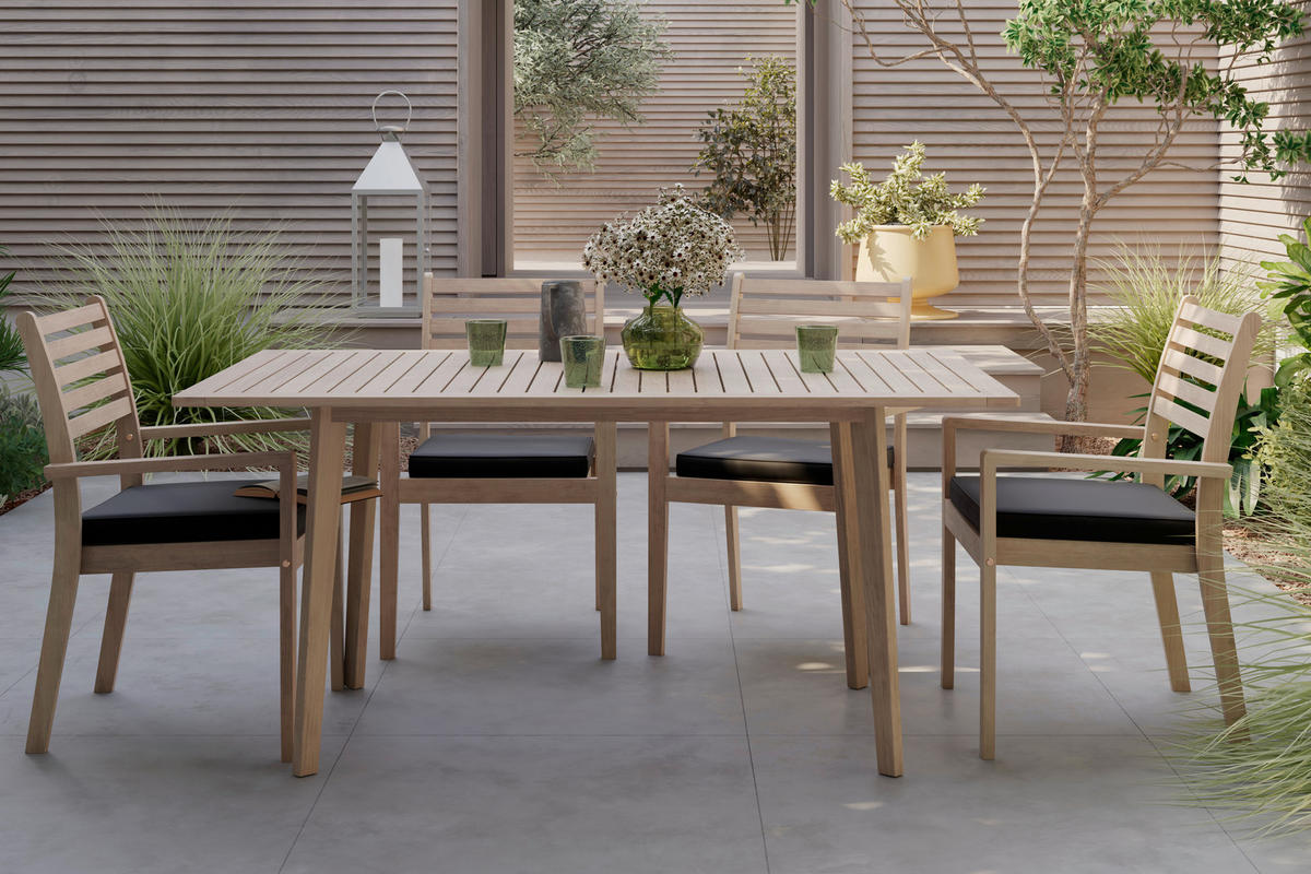 GARTENTISCHGRUPPE Akaziemassiv  - Anthrazit/Teakfarben, Natur, Holz/Kunststoff - Ambia Garden